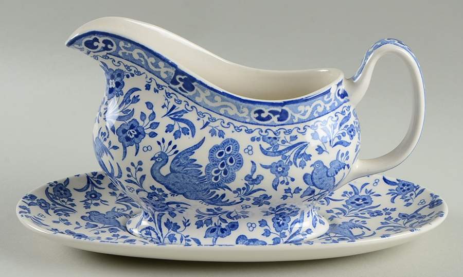 Blue Bird-Regal Peacock Gravy Boat & Underplate by Burgess & Leigh-1