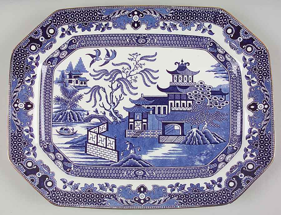 Willow Blue (Gold Trim) 15" Oval Serving Platter by Burgess & Leigh-1