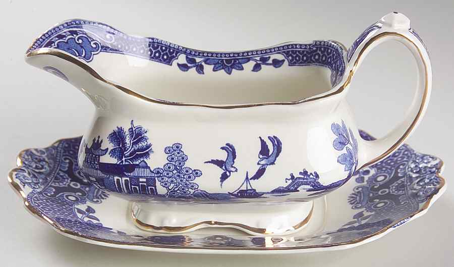 Willow Blue (Gold Trim) Gravy Boat & Underplate by Burgess & Leigh-1