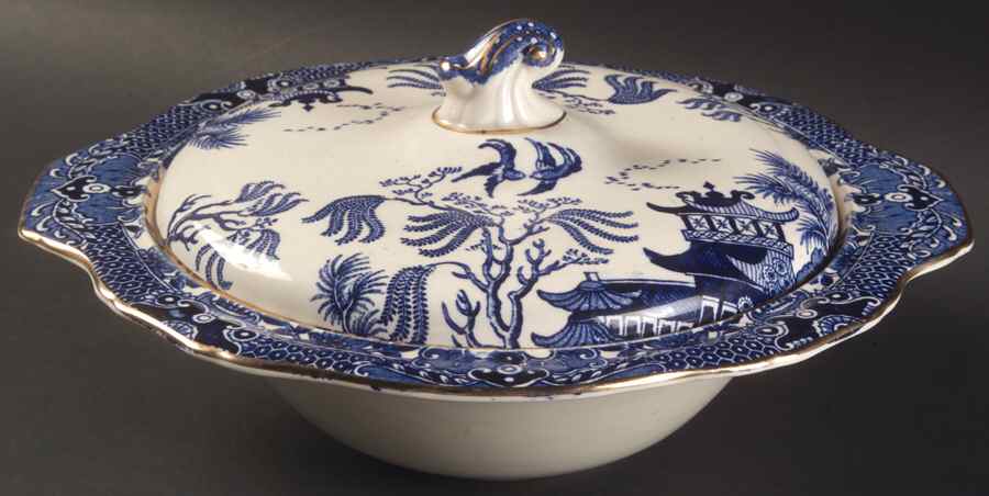Willow Blue (Gold Trim) Round Covered Vegetable by Burgess & Leigh-1