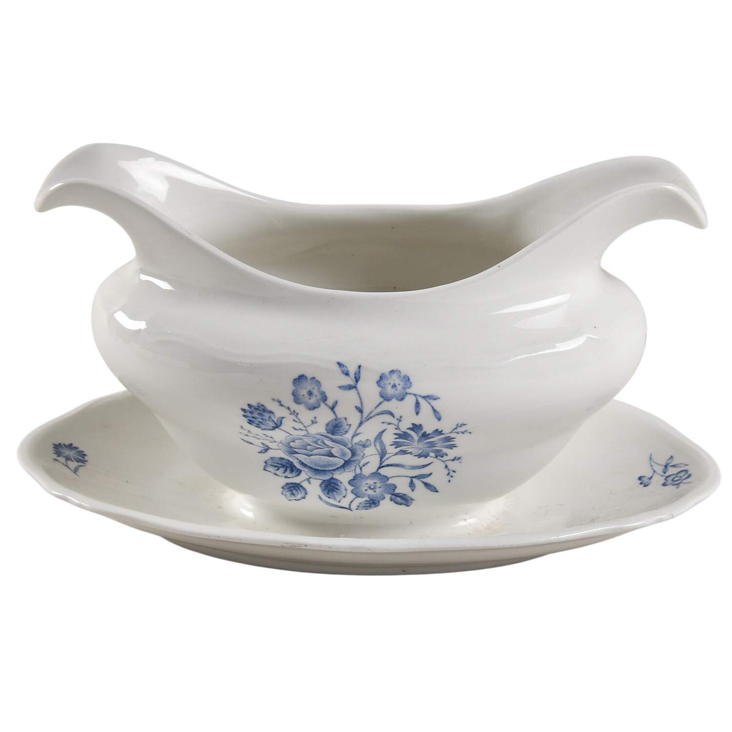 Bouquet Blue Gravy Boat with Attached Underplate by Burgess & Leigh-1