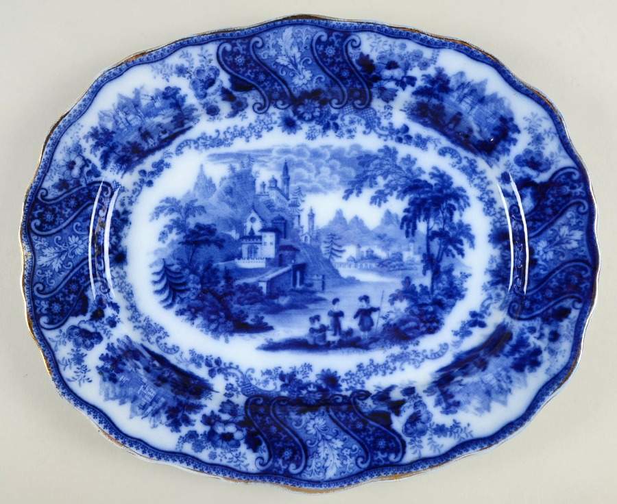 Non Pareil (Flow Blue) 13" Oval Serving Platter by Burgess & Leigh-1