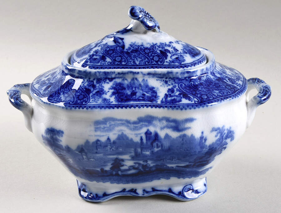 Non Pareil (Flow Blue) Sauce Boat & Lid by Burgess & Leigh-1