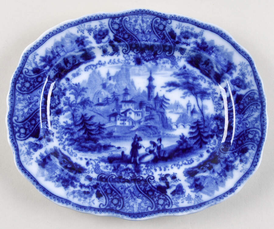 Non Pareil (Flow Blue) 8" Oval Serving Platter by Burgess & Leigh-1