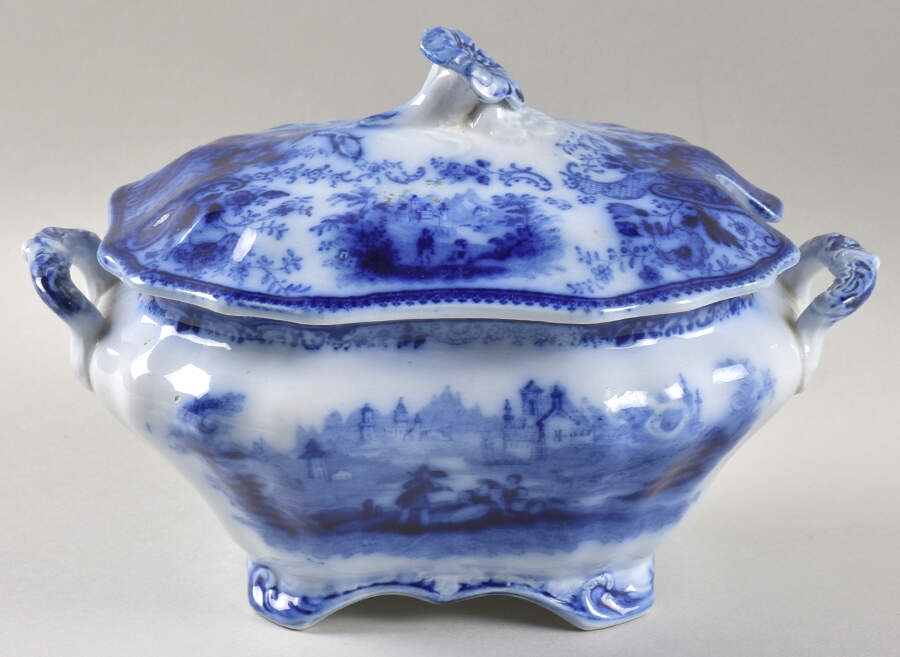 Non Pareil (Flow Blue) Sauce Boat & Lid by Burgess & Leigh-1