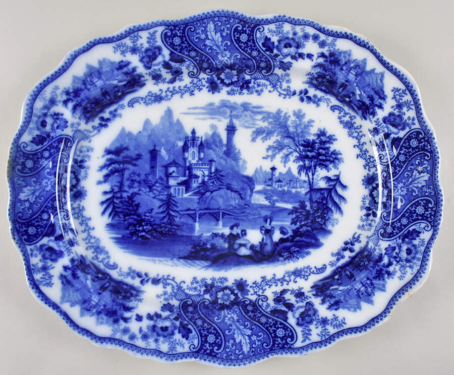 Non Pareil (Flow Blue) 19" Oval Serving Platter by Burgess & Leigh-1