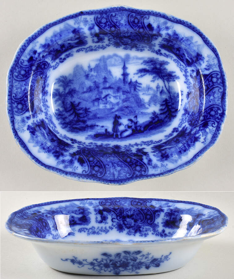 Non Pareil (Flow Blue) 8" Oval Vegetable Bowl by Burgess & Leigh-1