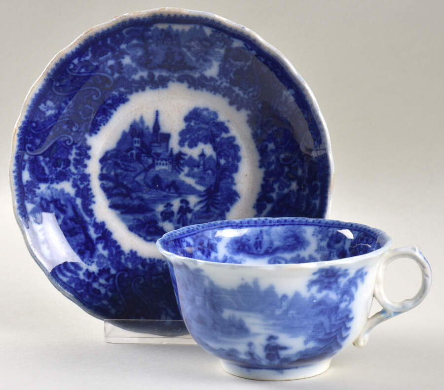 Non Pareil (Flow Blue) Flat Cup & Saucer Set by Burgess & Leigh-1
