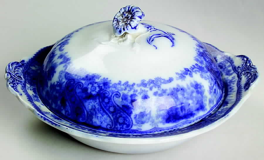 Non Pareil (Flow Blue) Round Covered Butter by Burgess & Leigh-1
