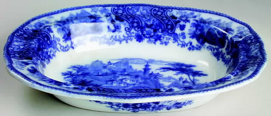 Non Pareil (Flow Blue) 9" Oval Vegetable Bowl by Burgess & Leigh-1