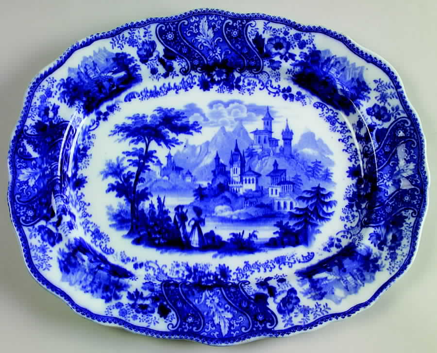 Non Pareil (Flow Blue) 12" Oval Serving Platter by Burgess & Leigh-1