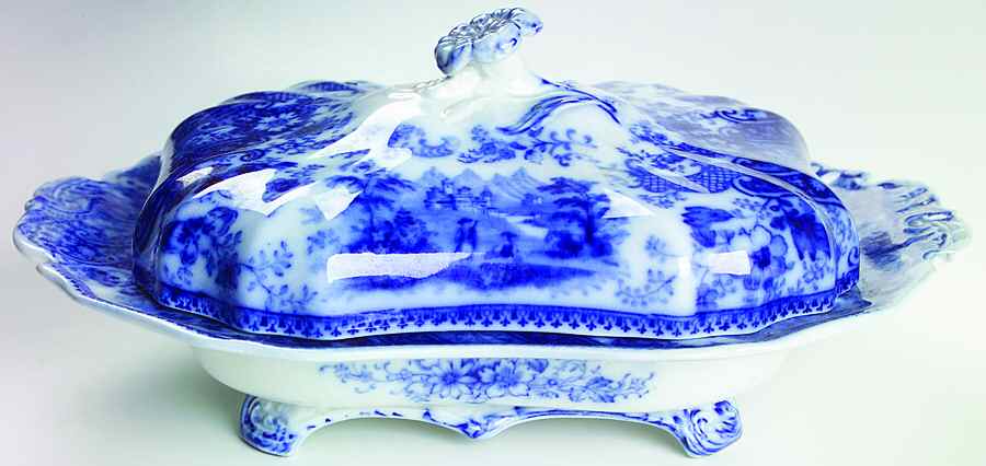 Non Pareil (Flow Blue) Rectangular Covered Vegetable by Burgess & Leigh-1