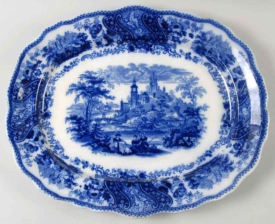 Non Pareil (Flow Blue) 15" Oval Serving Platter by Burgess & Leigh-1