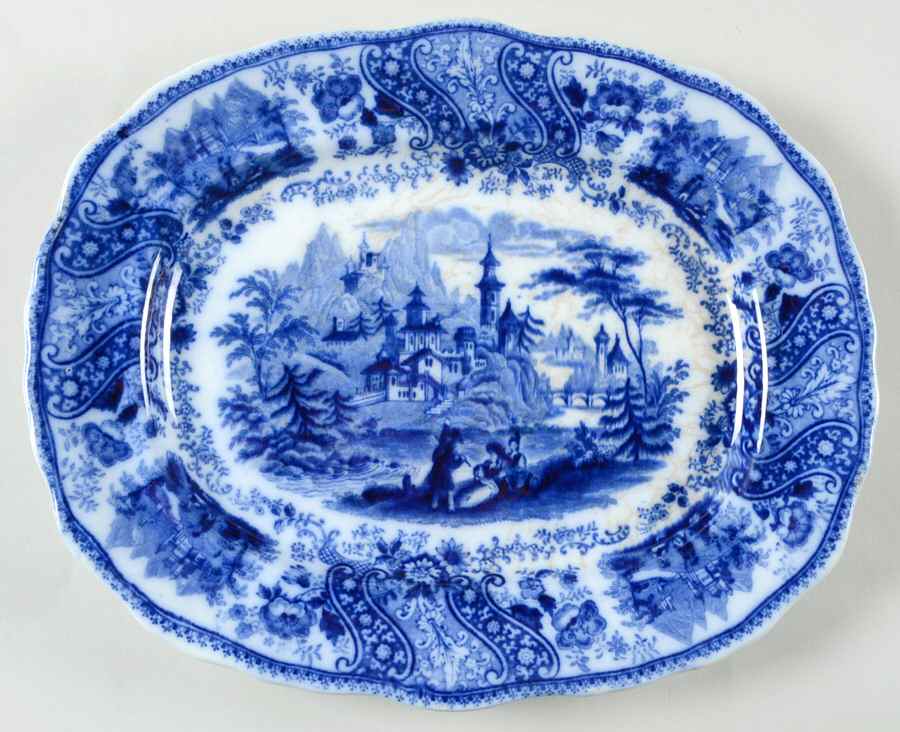 Non Pareil (Flow Blue) 9" Oval Serving Platter by Burgess & Leigh-1