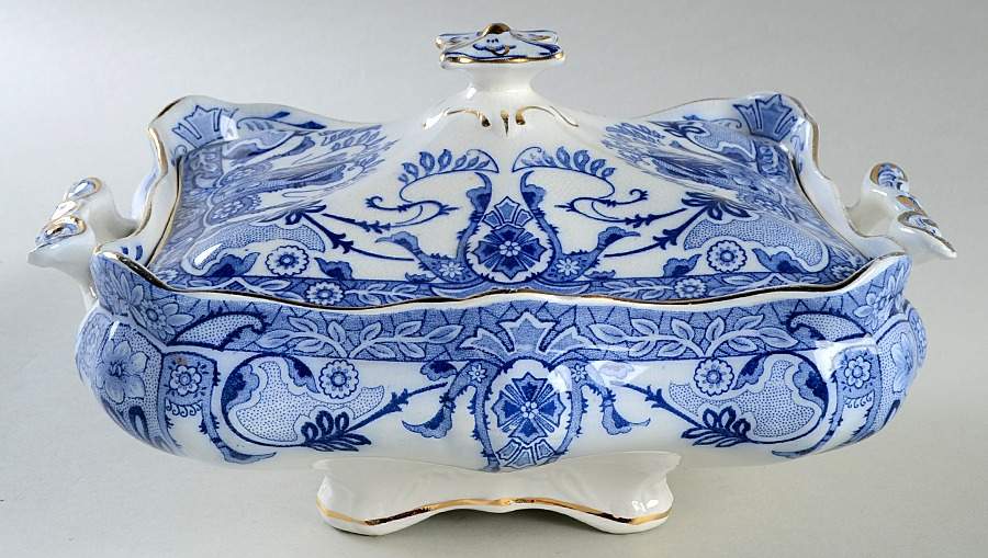 Raleigh (Flow Blue) Square Covered Vegetable by Burgess & Leigh-1