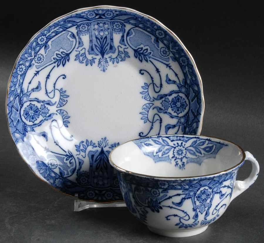 Raleigh (Flow Blue) Flat Cup & Saucer Set by Burgess & Leigh-1