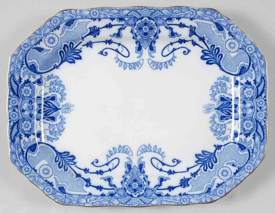 Raleigh (Flow Blue) 12" Oval Serving Platter by Burgess & Leigh-1