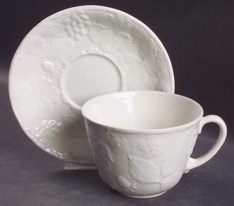 Strawberry and Grape Leaf White (Davenport) Jumbo Cup & Saucer Set by Burgess & Leigh-1