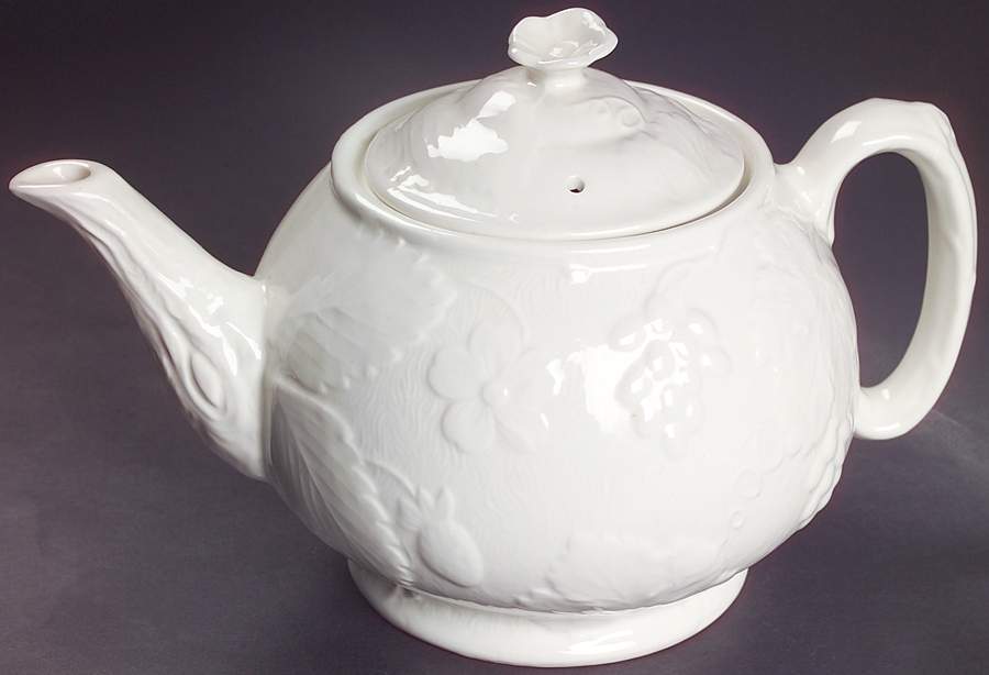Strawberry and Grape Leaf White (Davenport) Teapot & Lid by Burgess & Leigh-1