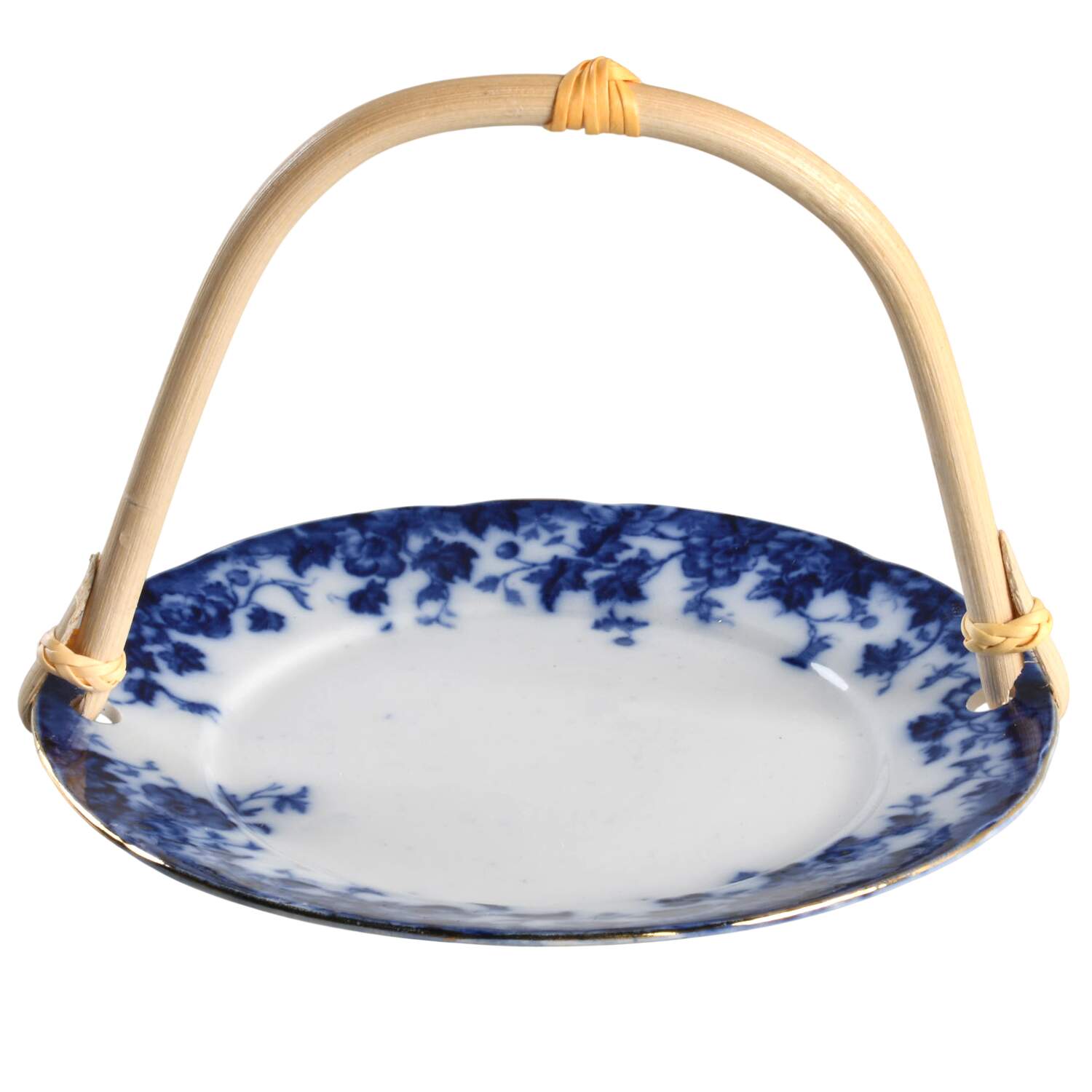 Vermont (Flow Blue) 5 3/8"-5 5/8" Bamboo Handled Serving Plate  HC by Burgess & Leigh-1