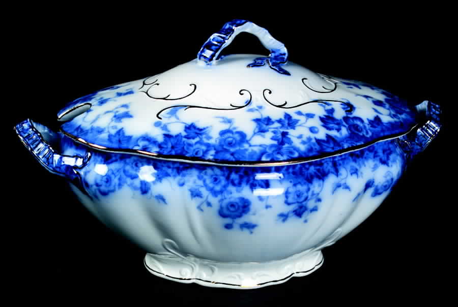 Vermont (Flow Blue) Oval Tureen & Lid by Burgess & Leigh-1