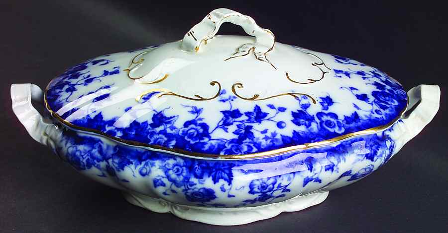 Vermont (Flow Blue) Oval Covered Vegetable by Burgess & Leigh-1