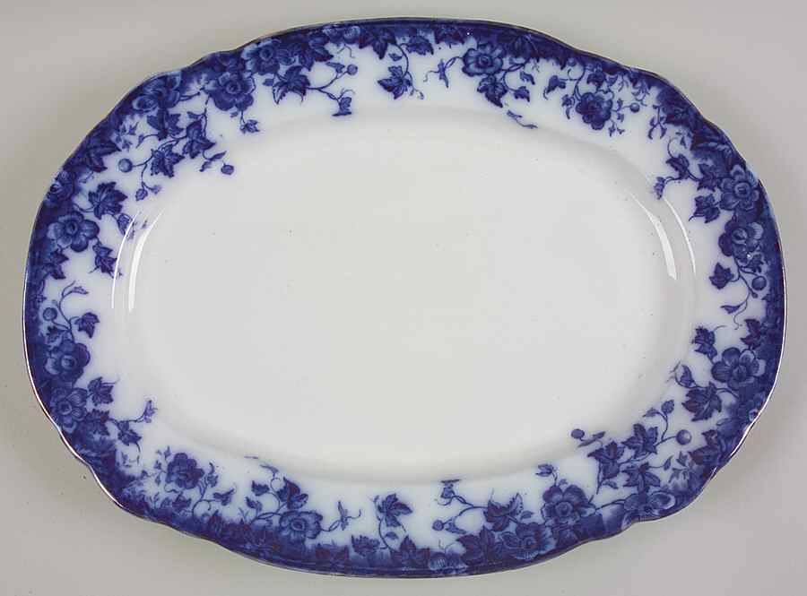 Vermont (Flow Blue) 16" Oval Serving Platter by Burgess & Leigh-1