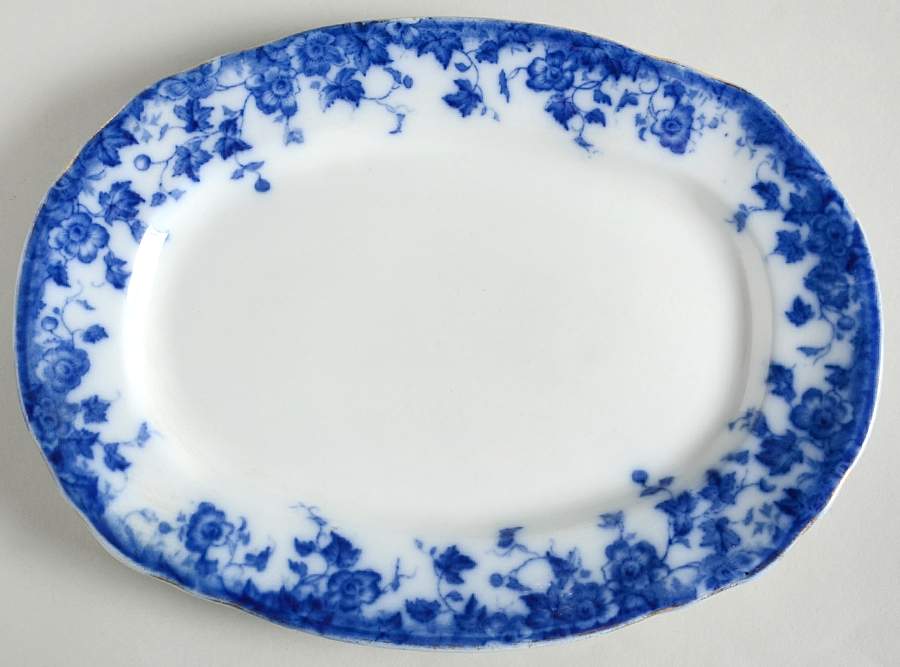 Vermont (Flow Blue) 9" Oval Serving Platter by Burgess & Leigh-1