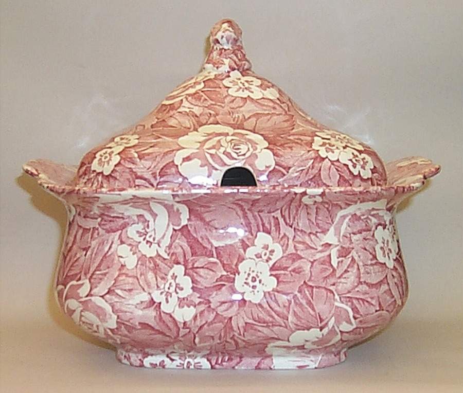 Victorian Chintz Pink Tureen &  Lid by Burgess & Leigh-1