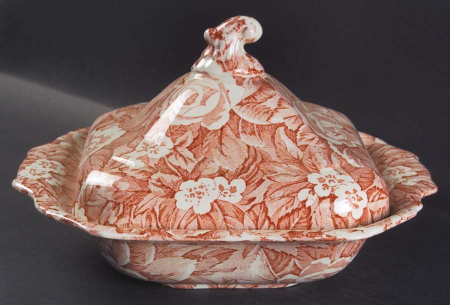 Victorian Chintz Pink Square Covered Vegetable by Burgess & Leigh-1
