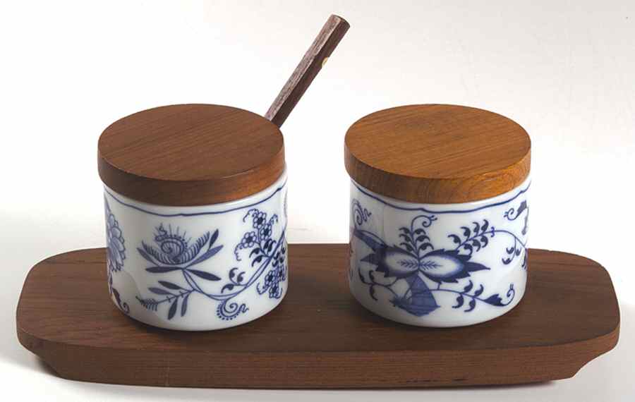 Blue Danube Jam/Jelly & Wood Lids Set w/Tray & Spoons by Blue Danube (Japan)-1