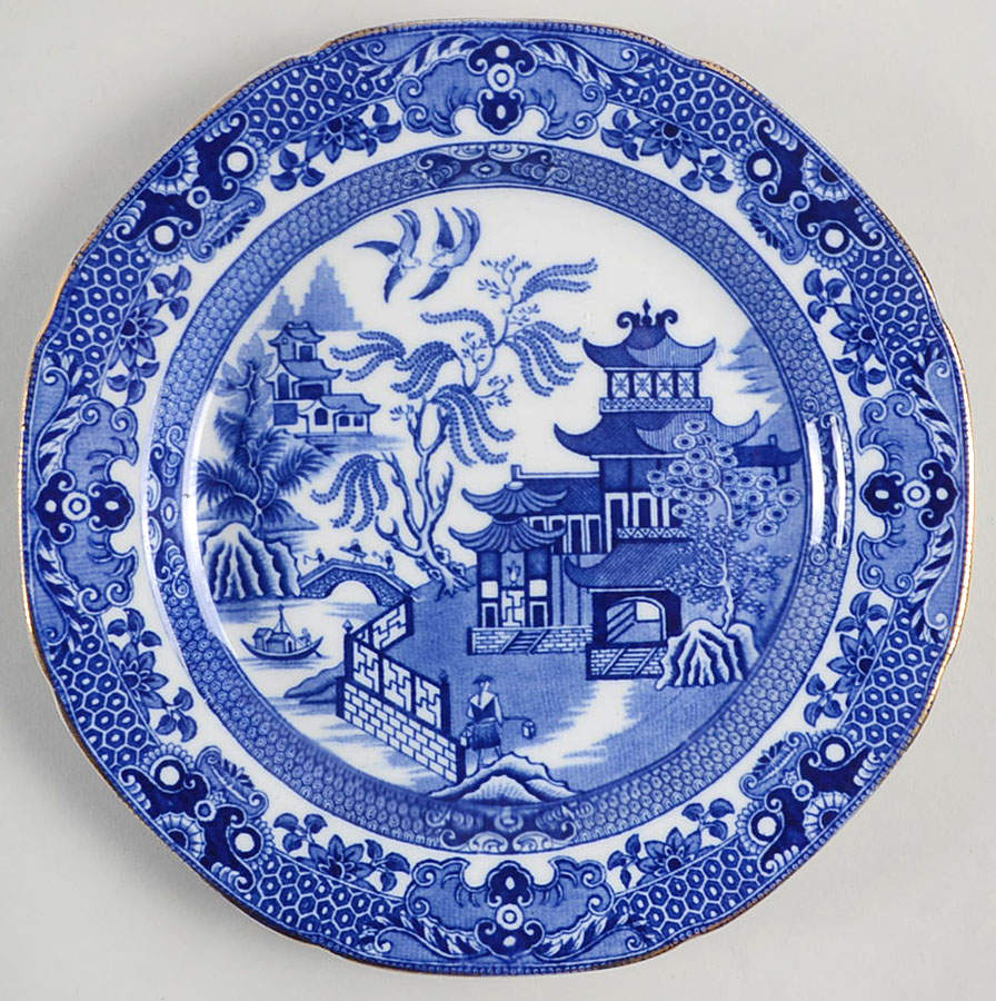 Willow Blue (Gold Trim) Dessert/Pie Plate by Burgess & Leigh-1