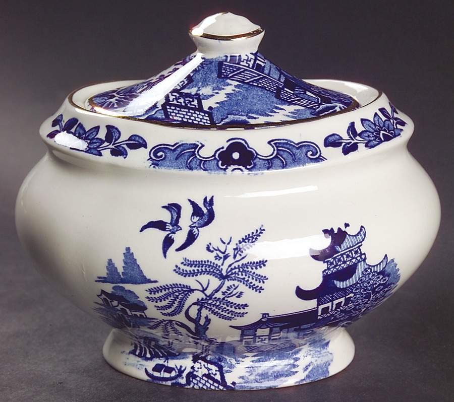 Willow Blue (Gold Trim) Sugar Bowl & Lid by Burgess & Leigh-1