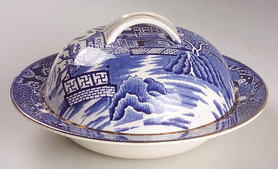 Willow Blue (Gold Trim) Round Covered Butter by Burgess & Leigh-1
