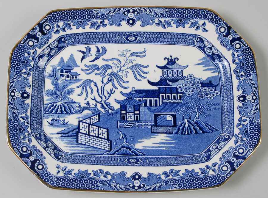 Willow Blue (Gold Trim) 10" Oval Serving Platter by Burgess & Leigh-1