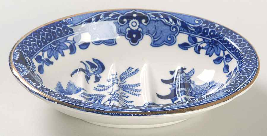 Willow Blue (Gold Trim) Soap Dish by Burgess & Leigh-1