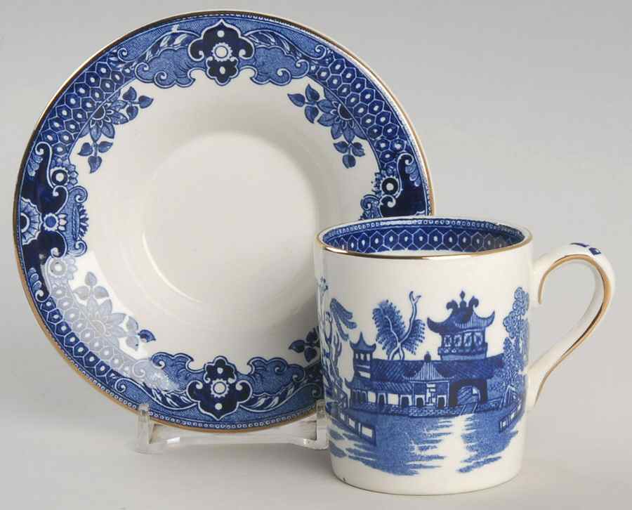 Willow Blue (Gold Trim) Flat Demitasse Cup & Saucer Set by Burgess & Leigh-1