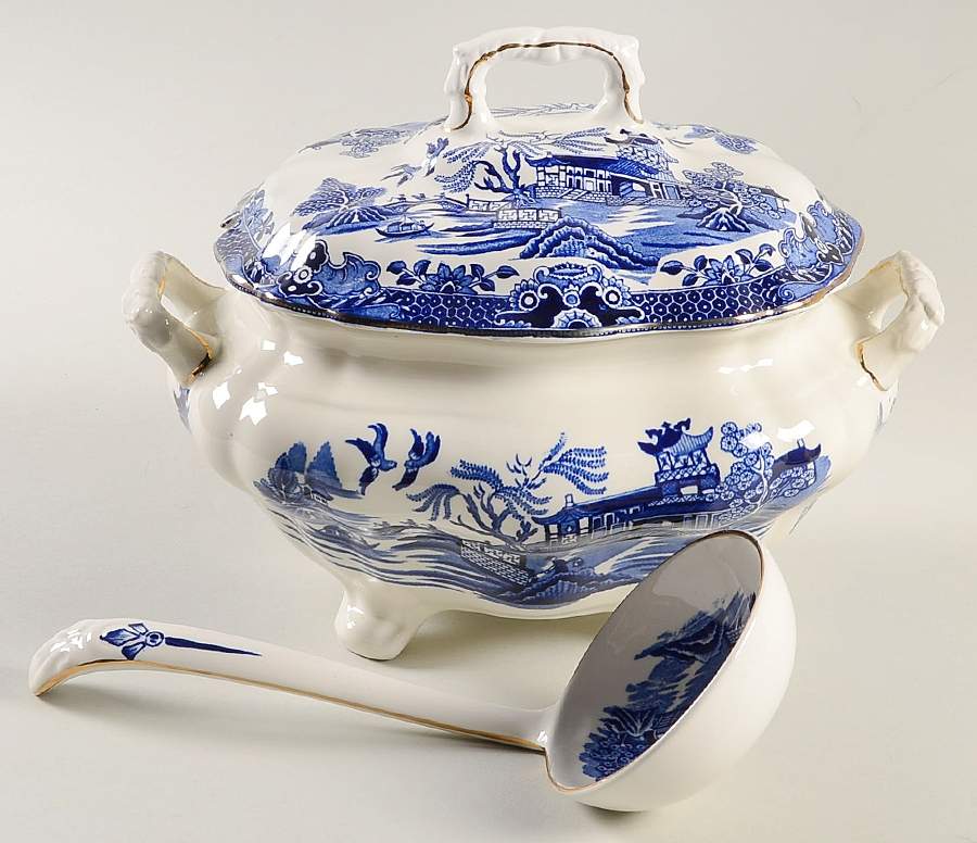 Willow Blue (Gold Trim) Tureen & Lid w/Ladle by Burgess & Leigh-1