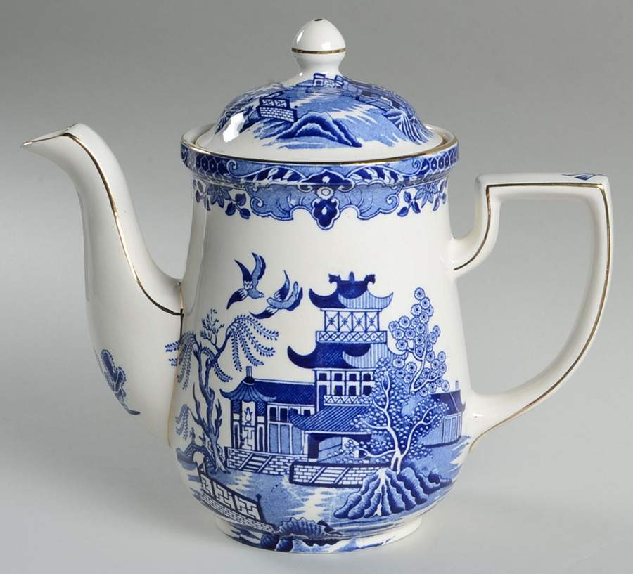 Willow Blue (Gold Trim) Coffee Pot & Lid by Burgess & Leigh-1