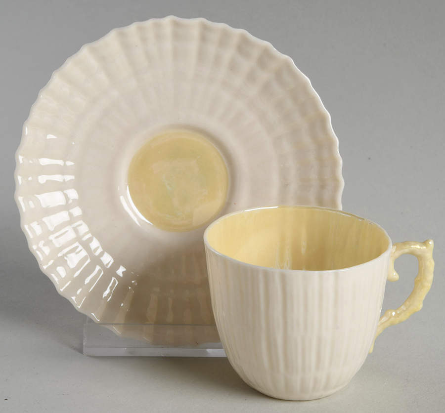 Tridacna Yellow (No Trim) Flat Demitasse Cup & Saucer Set by Belleek Pottery (Ireland)-1