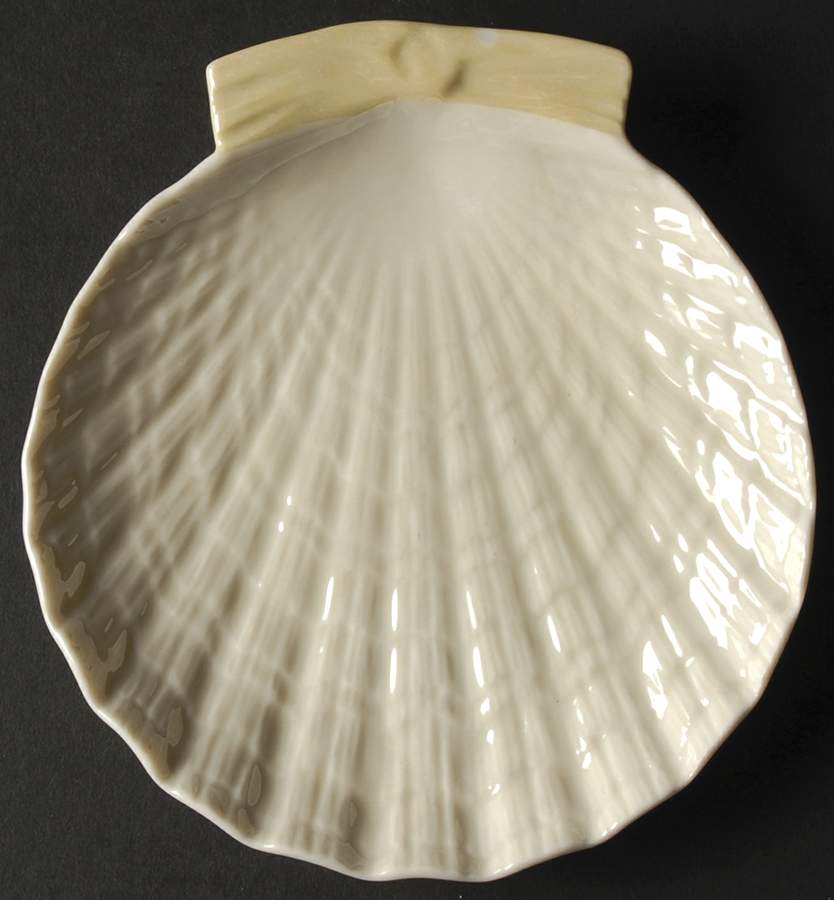 Tridacna Yellow (No Trim) Shell Shaped Sandwich Plate by Belleek Pottery (Ireland)-1