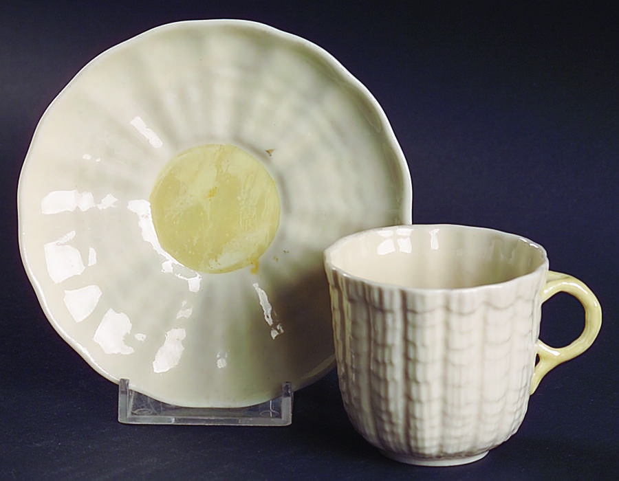 Tridacna Yellow (No Trim) Flat Demitasse Cup & Saucer Set by Belleek Pottery (Ireland)-1