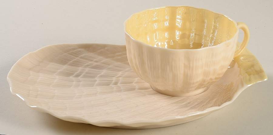 Tridacna Yellow (No Trim) Snack Plate & Cup Set by Belleek Pottery (Ireland)-1
