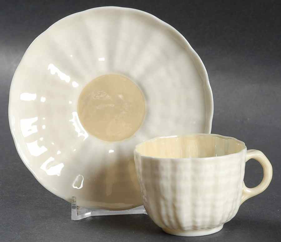 Tridacna Yellow (No Trim) Flat Demitasse Cup & Saucer Set by Belleek Pottery (Ireland)-1