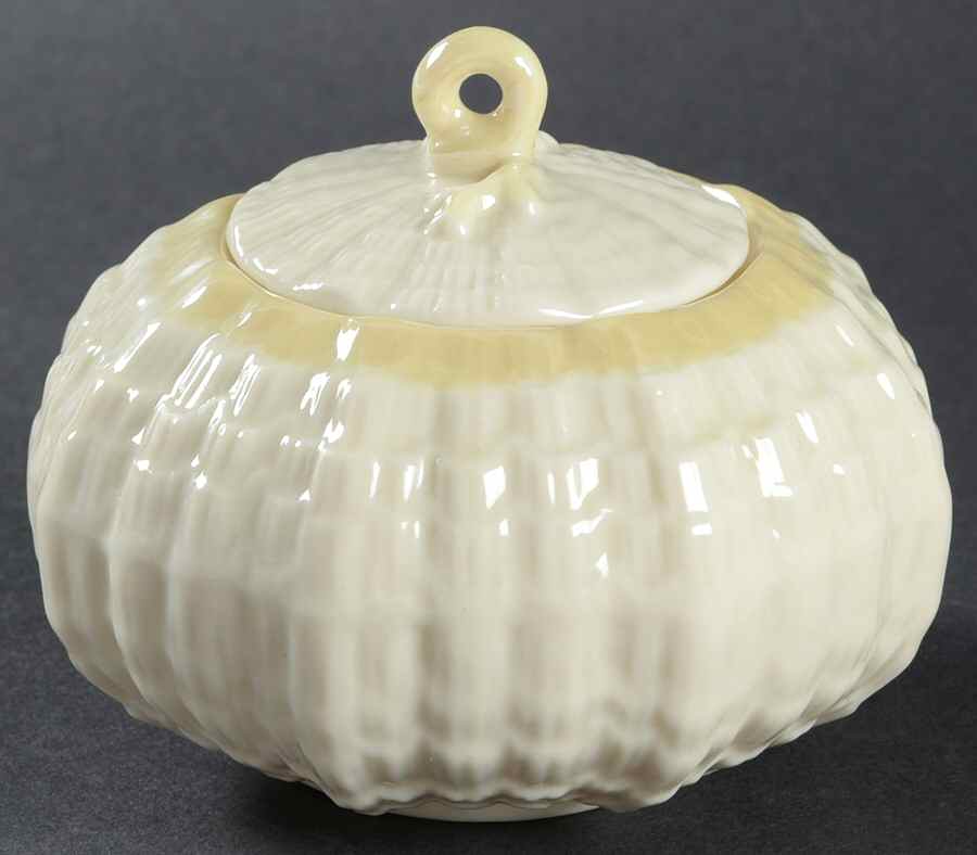 Tridacna Yellow (No Trim) Sugar Bowl & Lid by Belleek Pottery (Ireland)-1