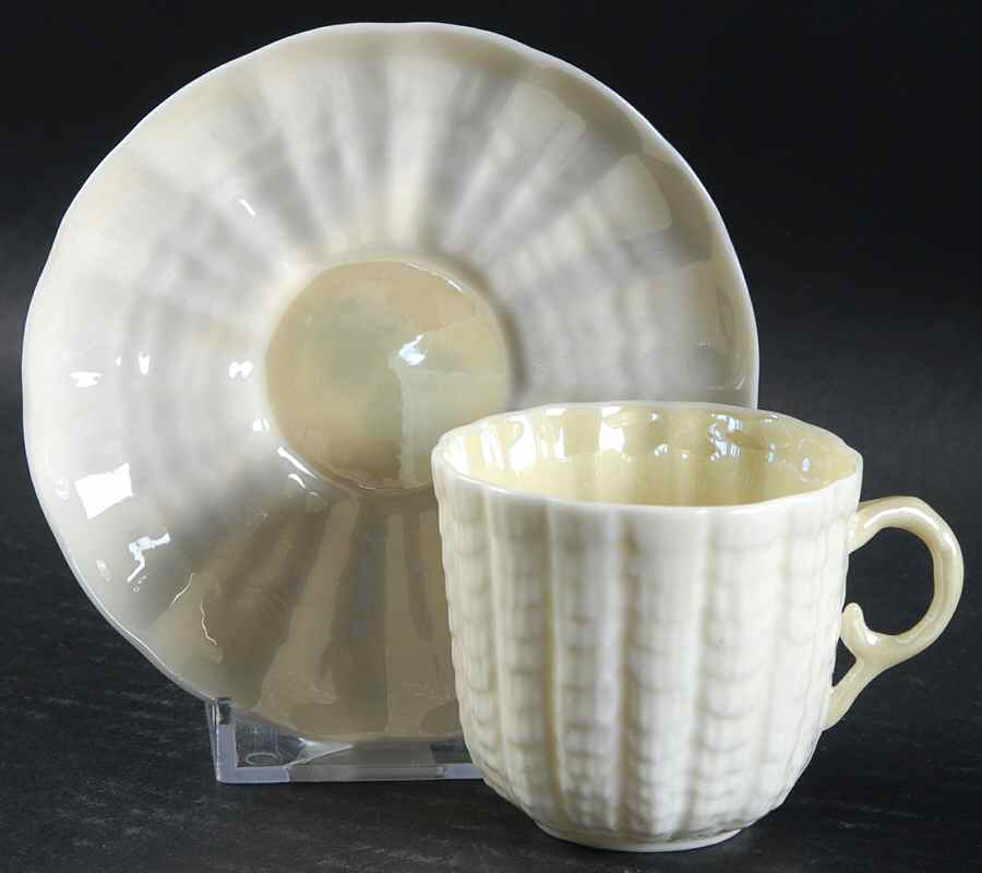 Tridacna Yellow (No Trim) Flat Demitasse Cup & Saucer Set by Belleek Pottery (Ireland)-1