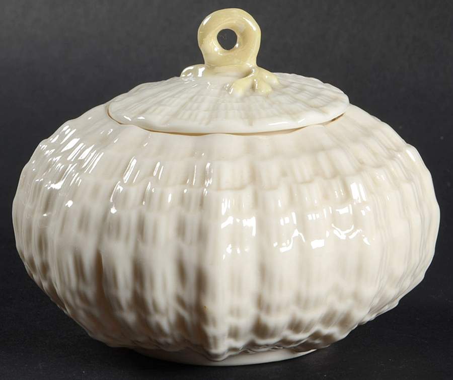 Tridacna Yellow (No Trim) Sugar Bowl & Lid by Belleek Pottery (Ireland)-1