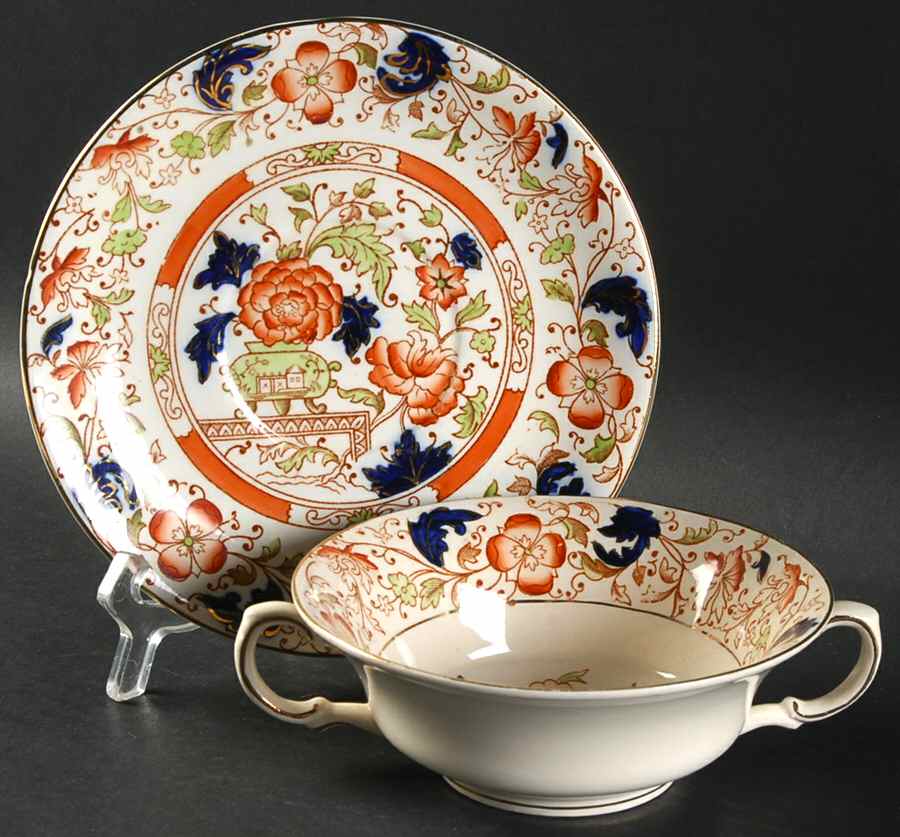 Gordon Rust Footed Cream Soup Bowl & Saucer Set by Burgess & Leigh-1