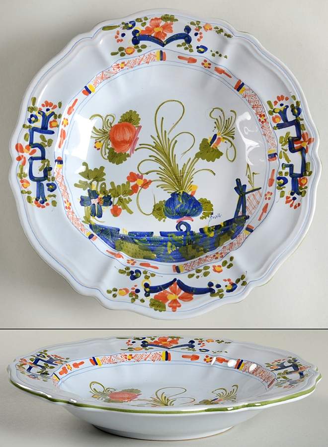 Blue Carnation Large Rim Soup Bowl by Brolli (Italy)-1