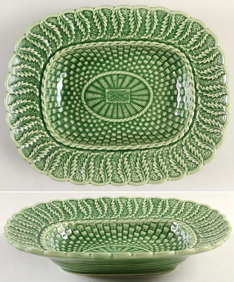 Basketweave Green 9" Rectangular Vegetable Bowl by Bordallo Pinheiro-1